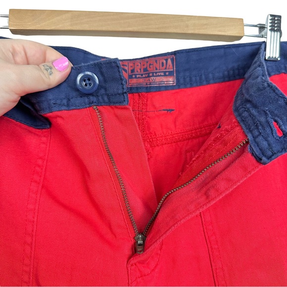 Prpgnda Vintage 90’s Play To Live Red Cotton Cargo Shorts 34 - Picture 6 of 9